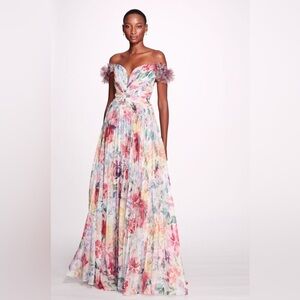 Marchesa Notte Aquarelle Floral Gown 4 Watercolor Flowy Black Tie Dress Formal